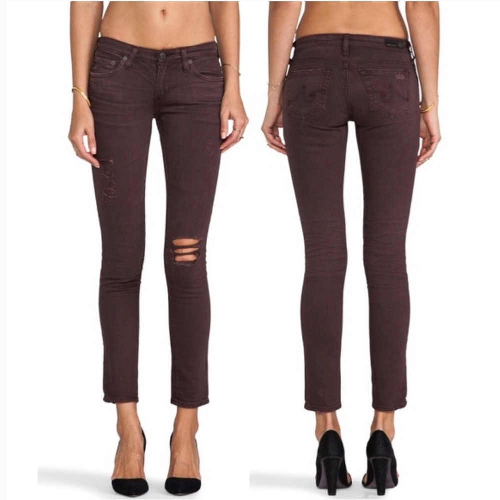 AG Legging Ankle Destroyed Plum Brown Skinny Jeans